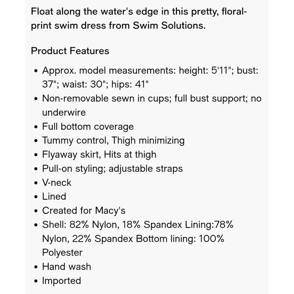 Swim Solutions Floral Print Flyaway Swim Dress size 18 Black/White NWT - Picture 11 of 12